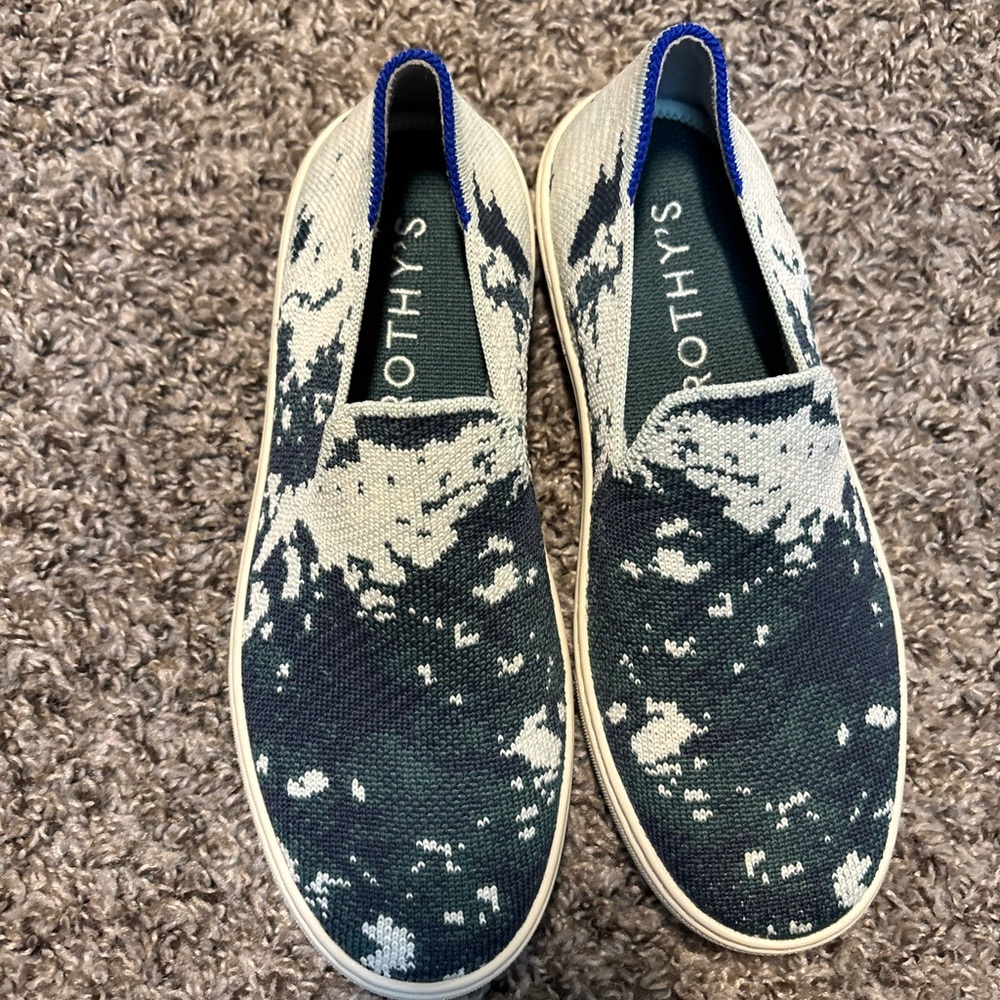 Rothy's women’s Camouflage Slip-On Loafers - Black, White, and Blue